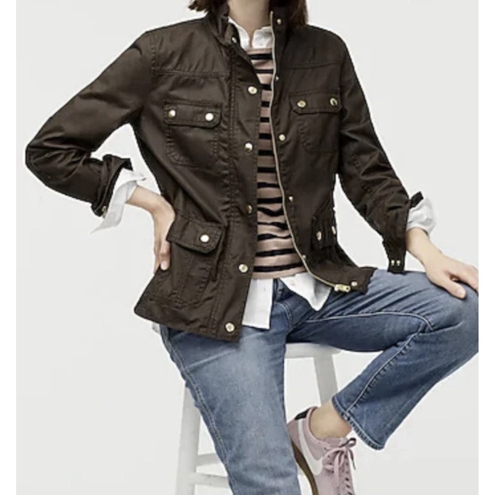 J Crew Downtown Field Jacket Petite XS Mossy Brown Green Military